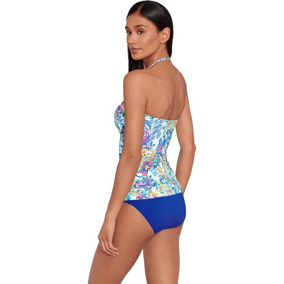 Lauren Ralph Lauren Multicolor Slimming Fit Shirred Tankini Top Blue Size 4 - Picture 2 of 7